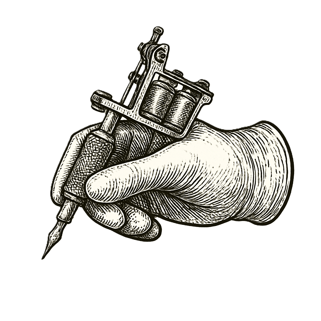 Uma Mão com um aparelho de tattoar